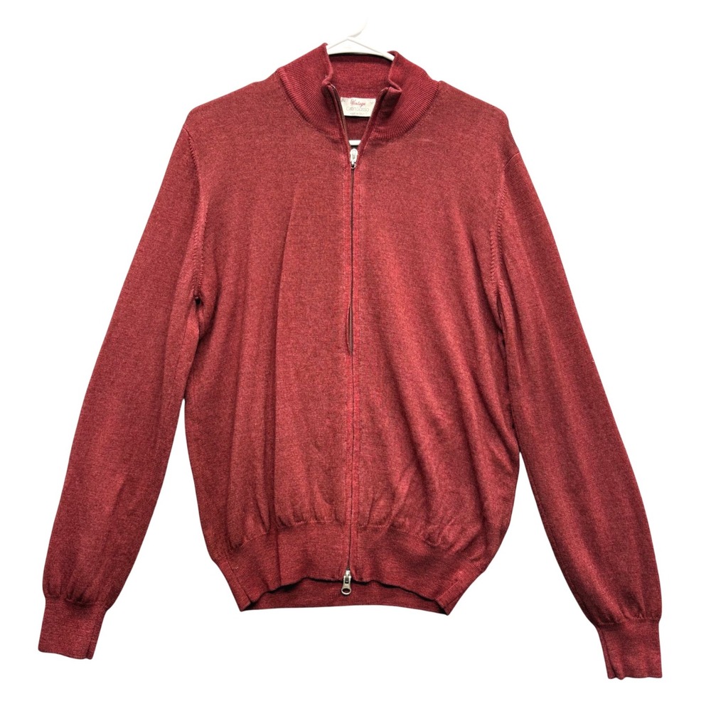 Gran Sasso Virgin Wool Full Zip Sweater Red Made in Italy Mens M EU 50
